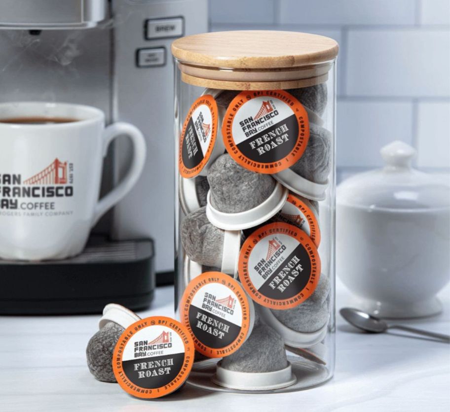 San Francisco Bay French roast k-cups on a counter 