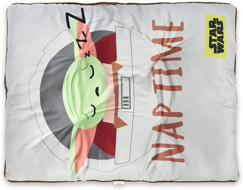 Dog bed with yoda on it that says Nap Time