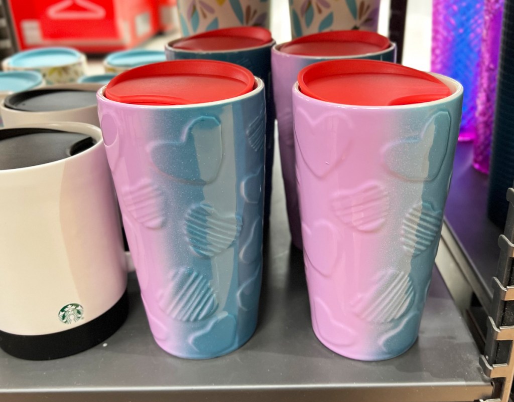 pink and blue ombre hearts tumblers on shelf