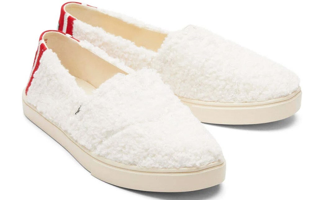 pair of white sherpa shoes