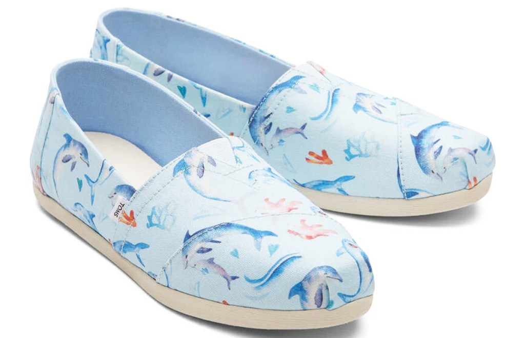 pair of dolphin print shoes