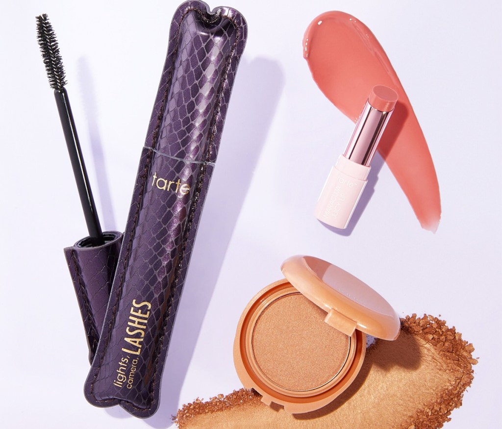 tarte mascara, bronzer and lip color