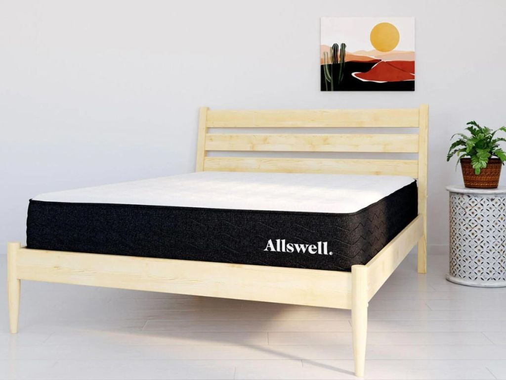 Allswell mattres on wood bed in bedroom