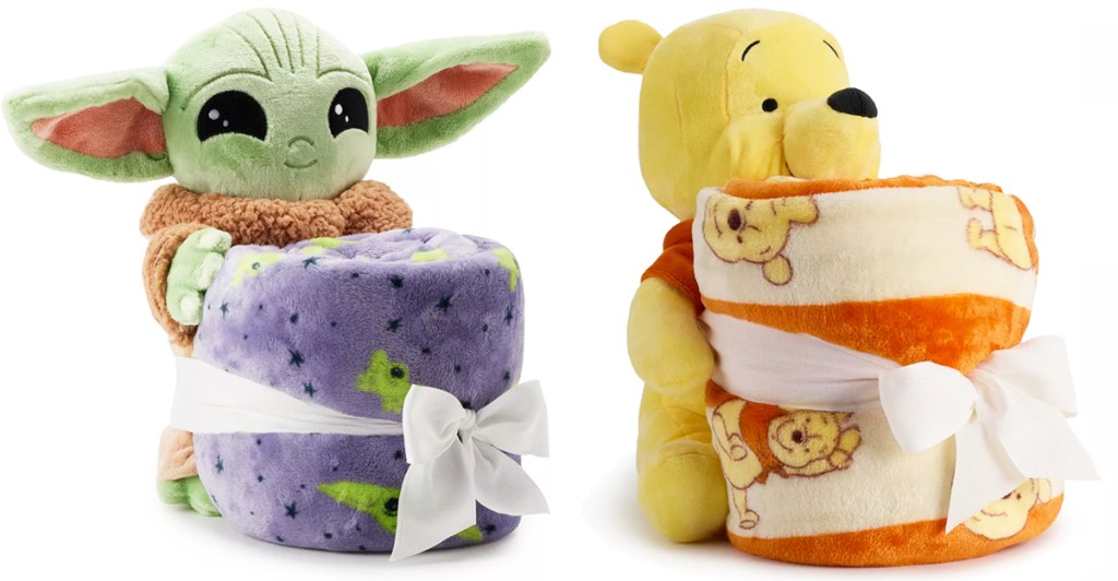 grogu and winnie the pooh throw blanket plush sets