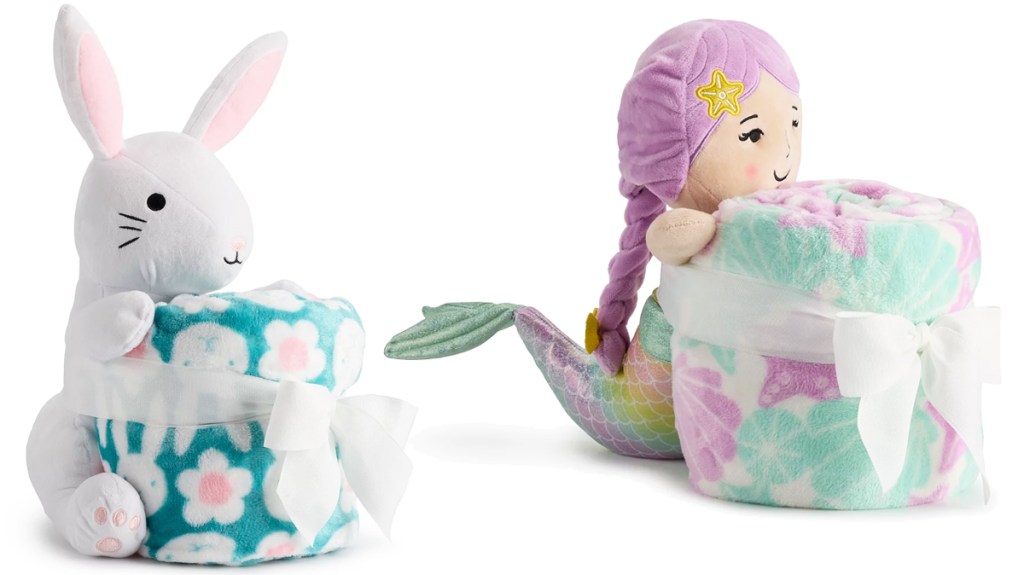 bunny and mermaid throw blanket plush sets
