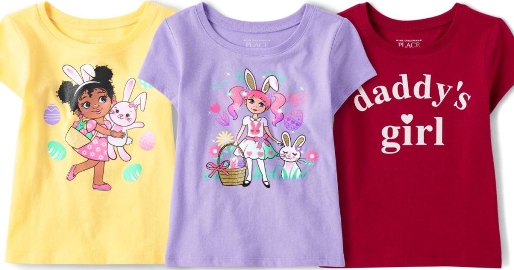 3 stock images of the Children's Place graphic t-shirts for baby & toddler girls