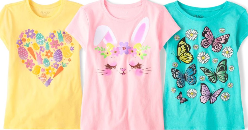3 stock images of for the Children's Place graphic tees for girls