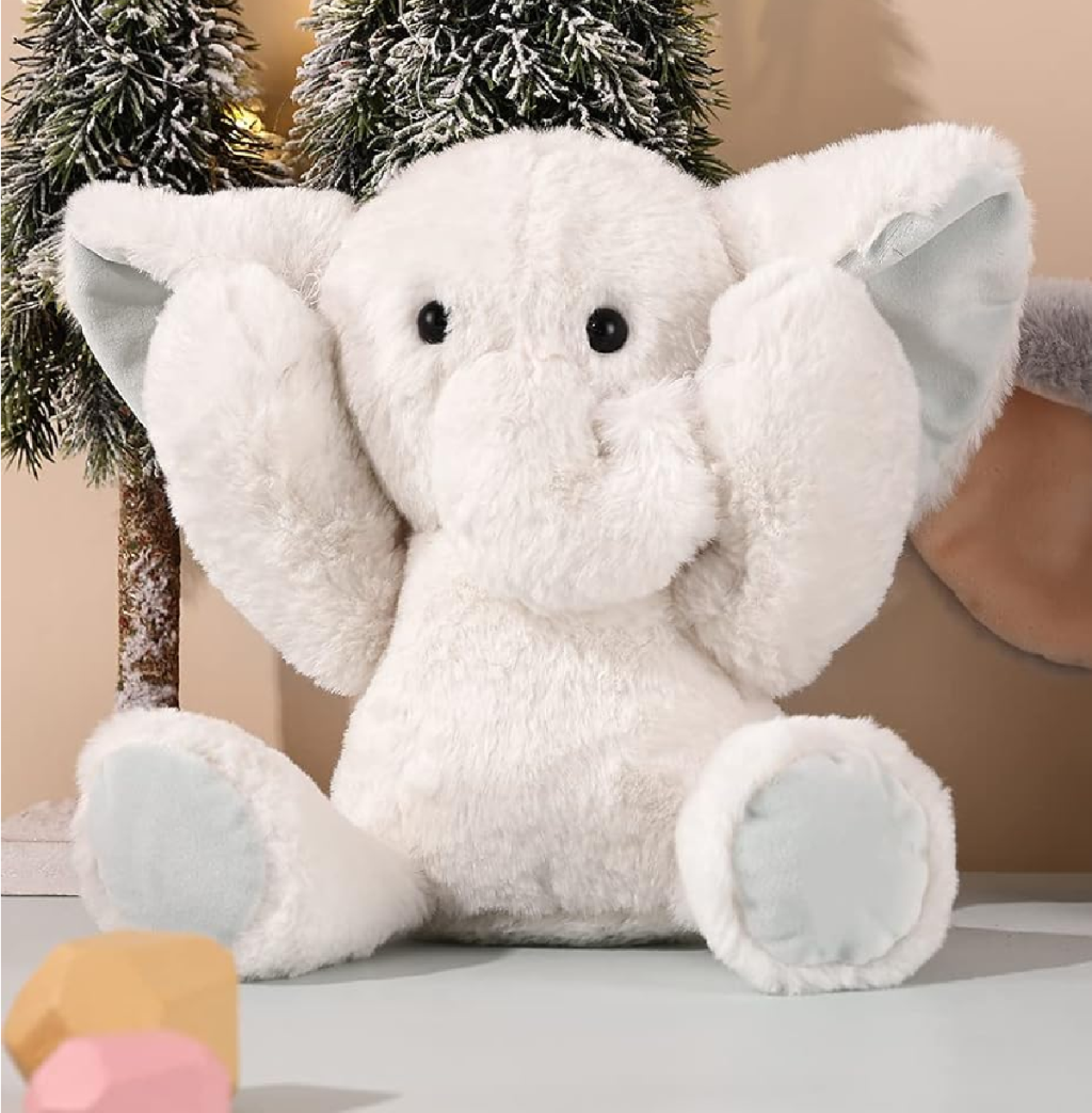 A white elephant plush toy 
