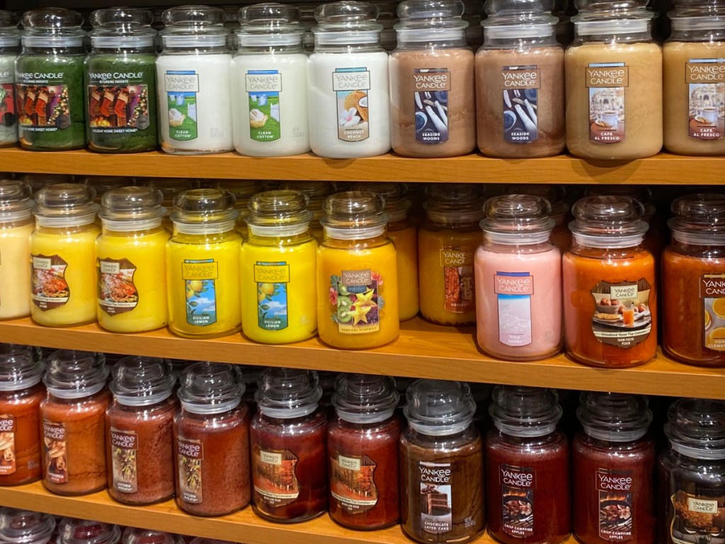 large jar Yankee Candles on shelf