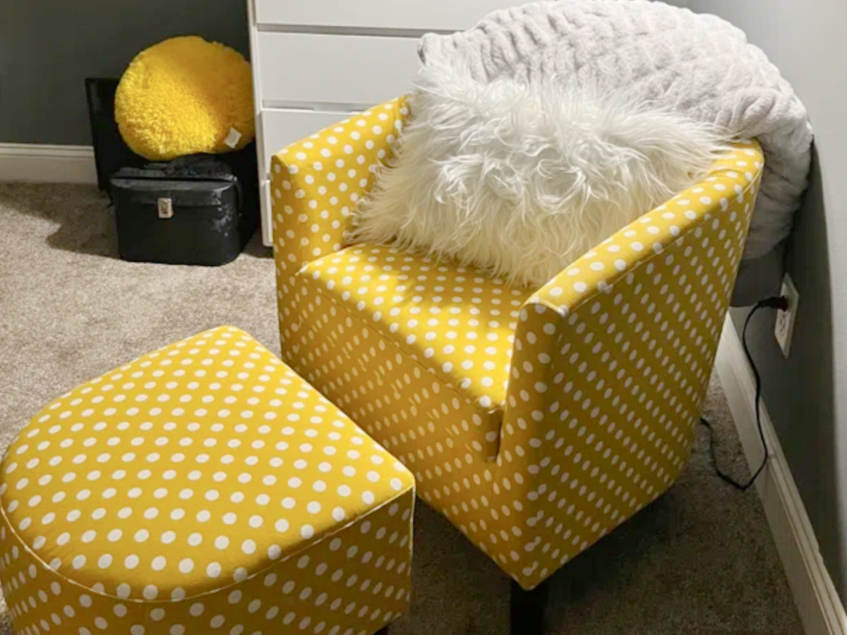 Yellow Polka Dot chair Ottoman