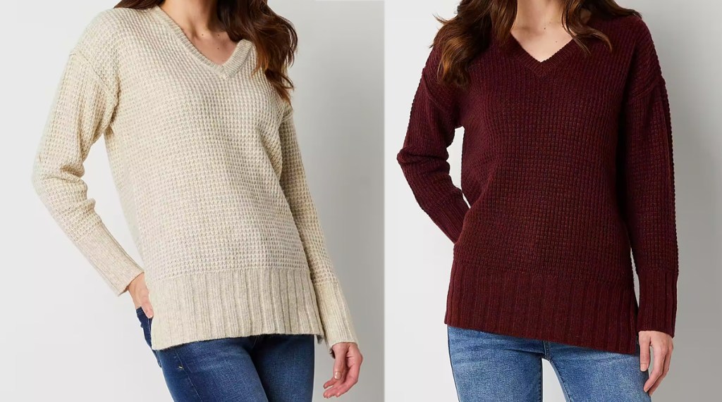 a.n.a-Womens-V-Neck-Long-Sleeve-Pullover-Sweater كنزات JCPenney النسائية فقط 12.99 دولارًا (37 دولارًا عاديًا) |  يصلون في الوقت المناسب لهدايا عيد الميلاد!