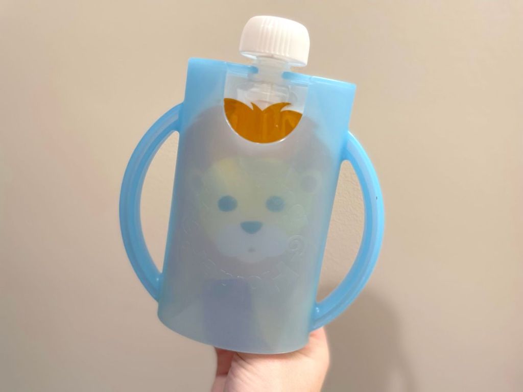 silicone flipping holder with baby food pouch inside