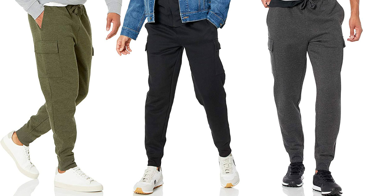 three side by side stock images of people wearing amazon mens sweatpants