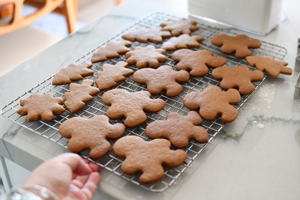 baked gingerbread cookies on a cooling rack
