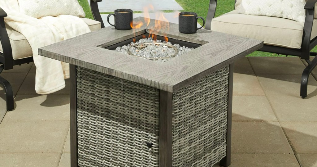 gray fire pit square table 