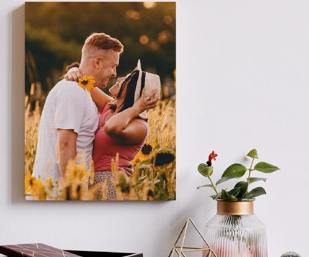 canvas print of man and woman hugging