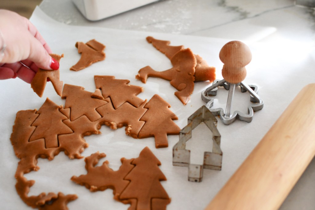cutting shapes with gingerbread dough
