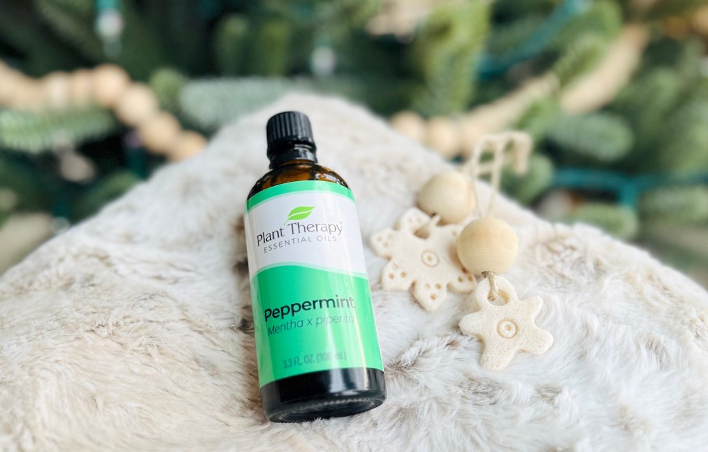 plant therapy essential oils with snowflake and gingerbread decoration