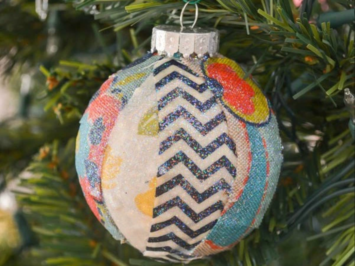 ornament on tree from a diy on how to make fabric ornaments
