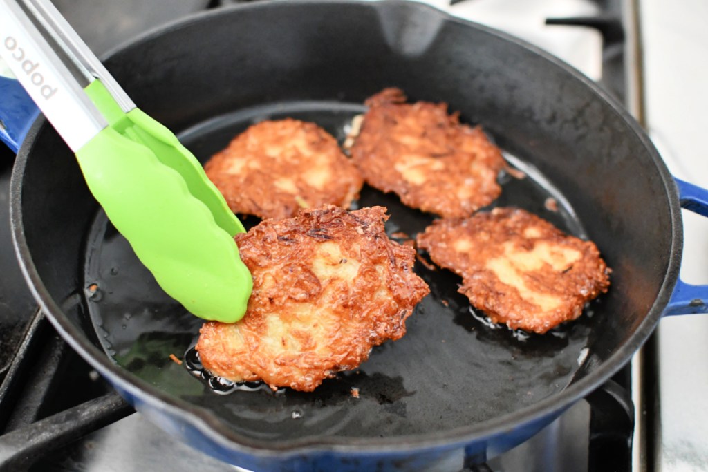 frying potato latkes in oil