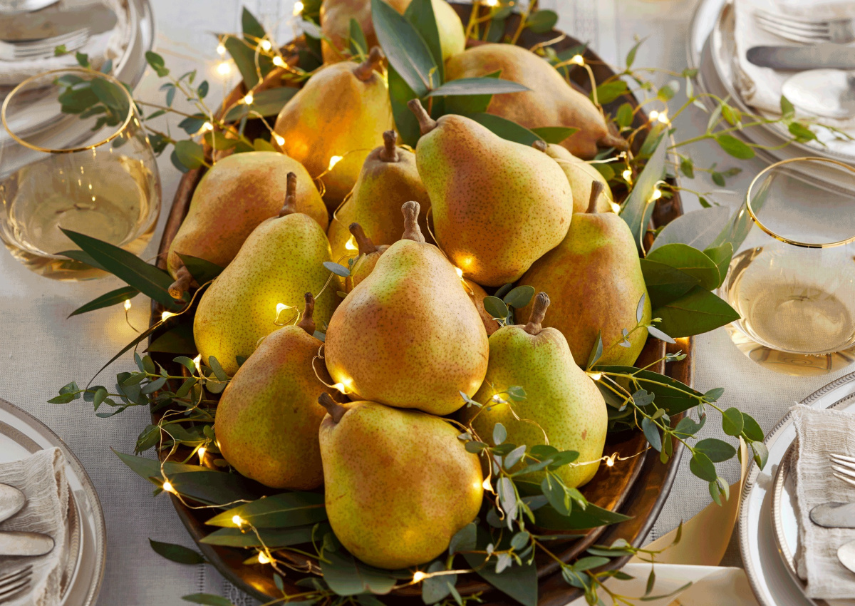 pears & lights in basket
