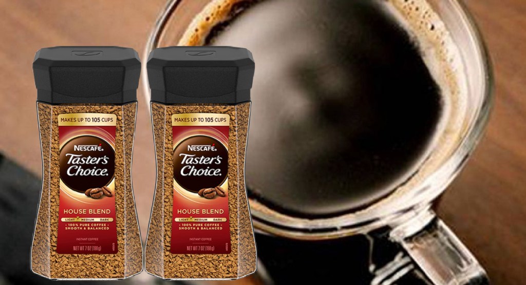 instant coffee 2 pack with a cup of coffee in the background