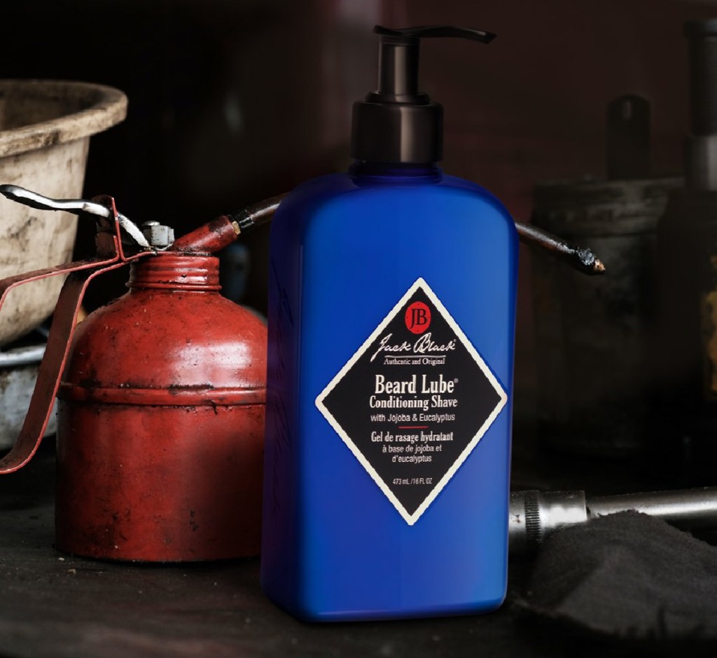 beard lube next to oil can