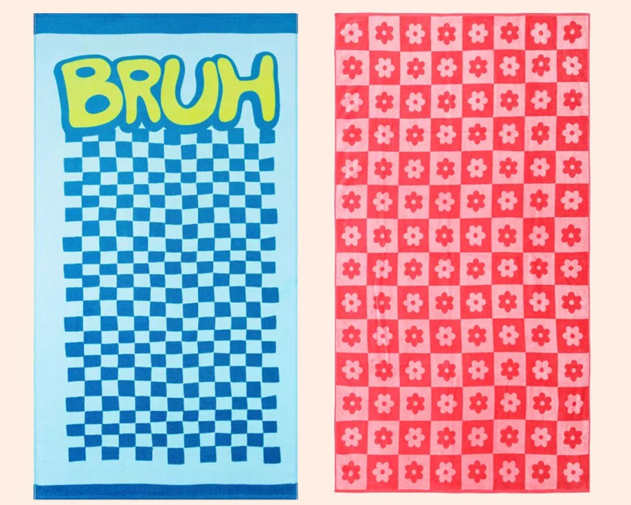 blue and pink checkered towels