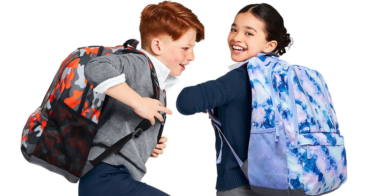 two kids wearing lands end kid backpacks