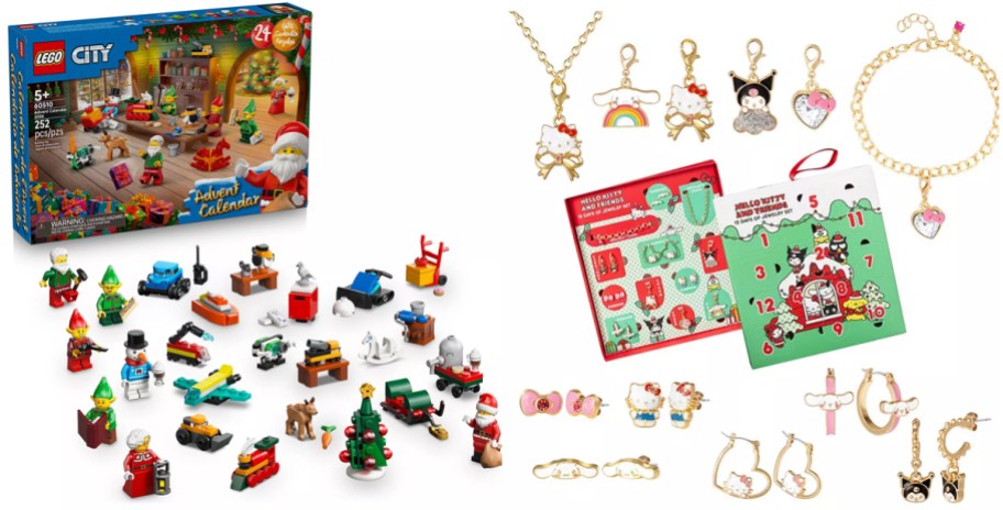 lego and hello kitty advent calendars with toys