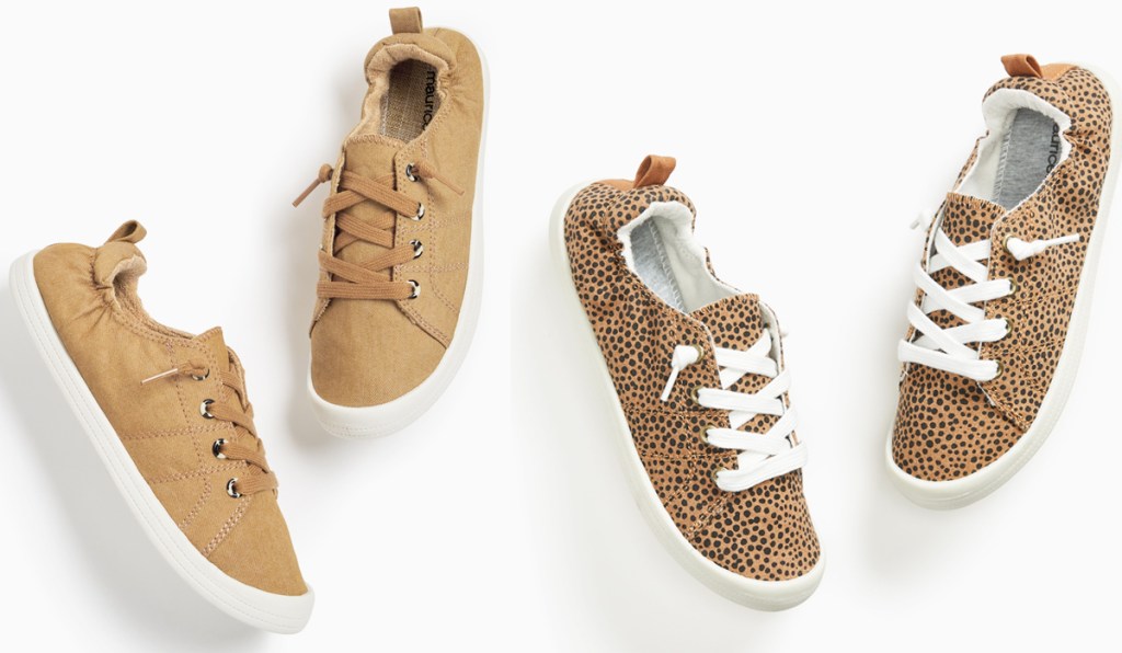 brown and leopard print pairs of sneakers