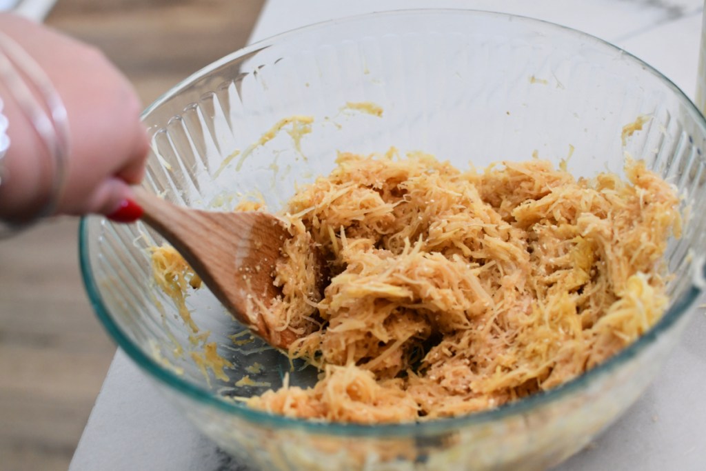 mixing potato latkes