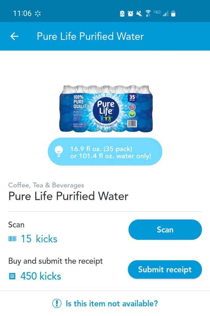 screenshot of shopkick showing nestle pure life water deal