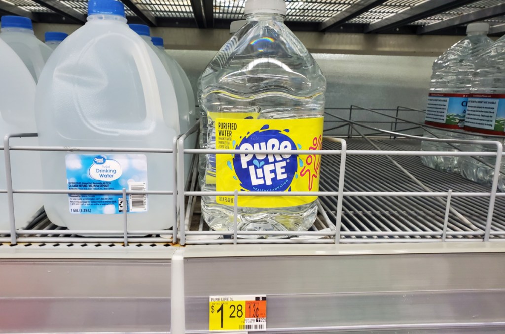 nestle pure life water on a walmar store shelf