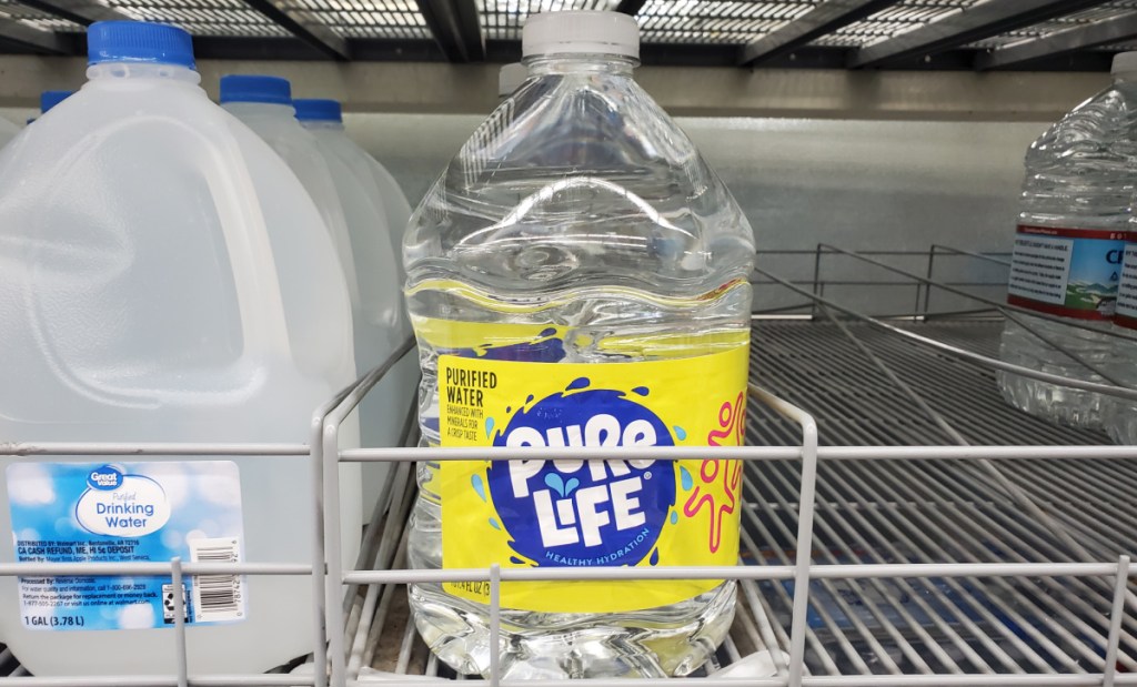 big bottle of nestle pure life water on a store shelf