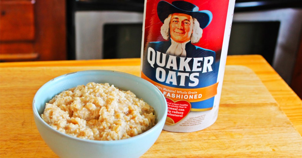 quaker quick oats on table with bowl