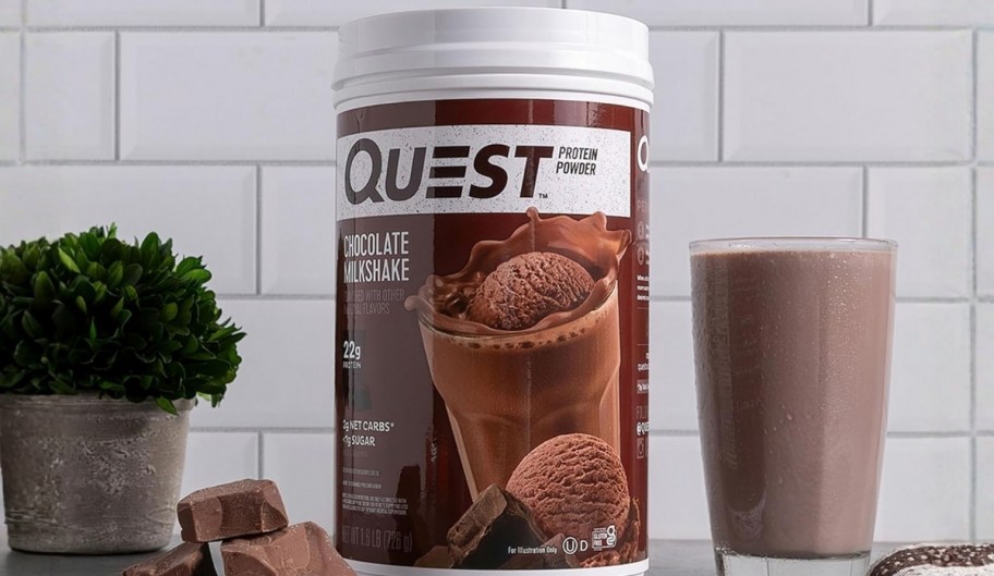 a canister of chocolate protein powder