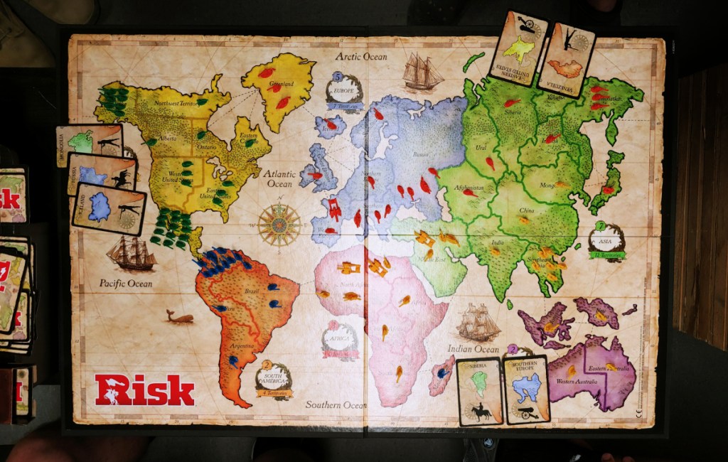 risk board game laid out with pieces set up on it