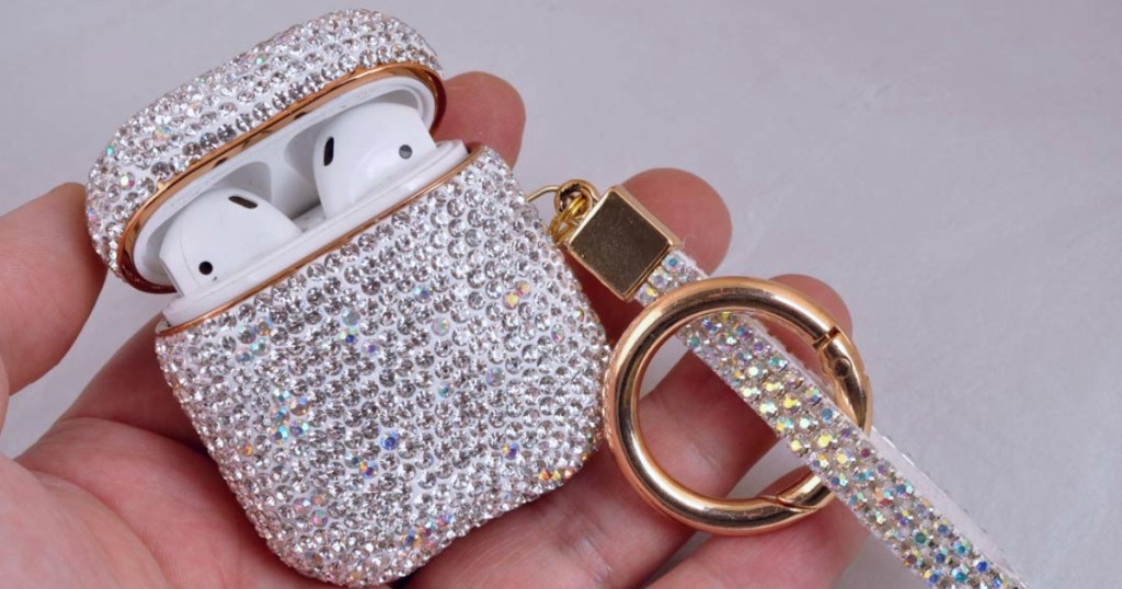 holding a sparkly AirPods pro case
