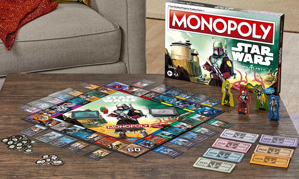 star wars monopoly board game on coffee table