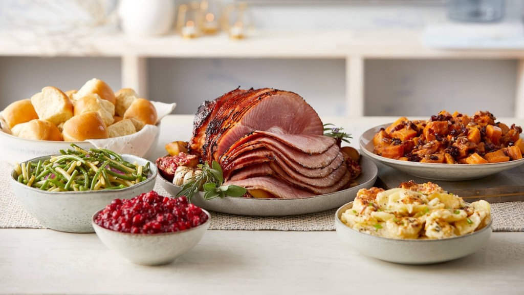 holiday ham dinner on table
