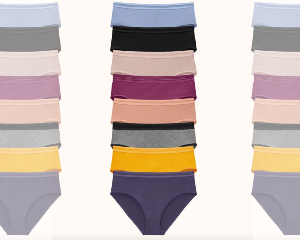 many colored underwear in a stack