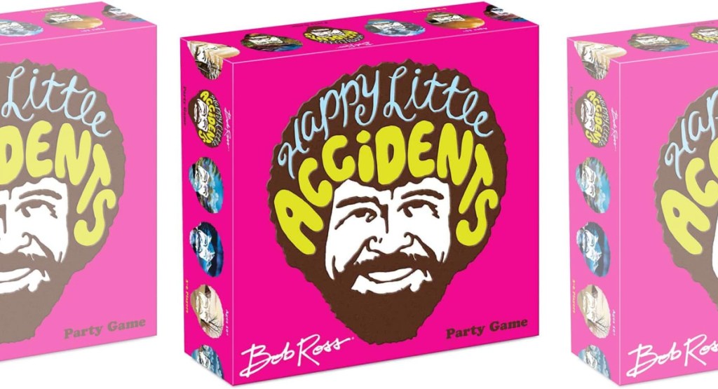 three stock images of bob ross happy little accidents party game