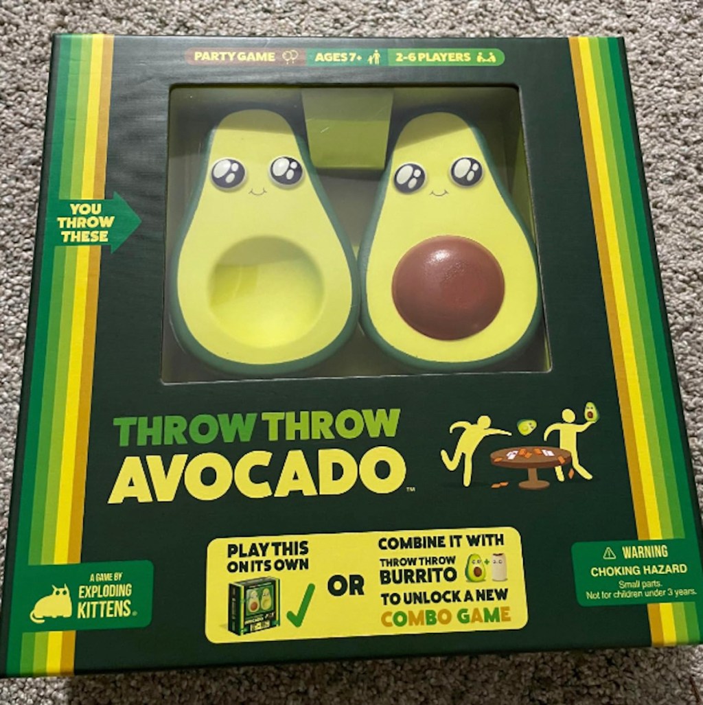 throw throw avocado game in box on counter