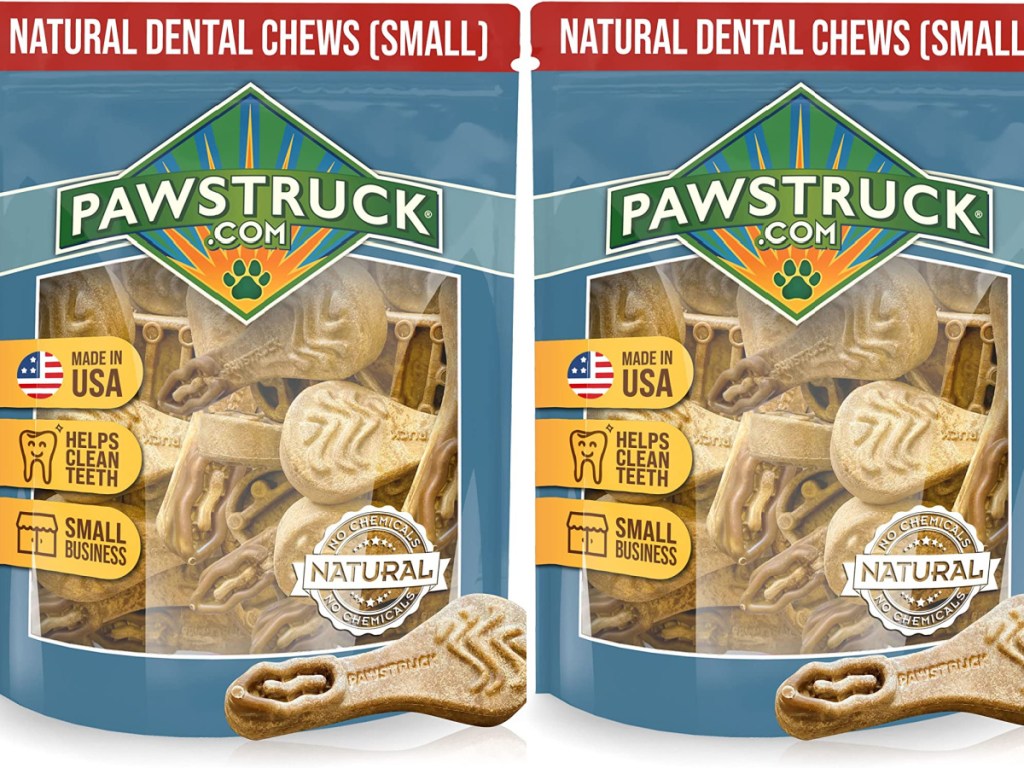 two stock images of Pawstruck 15-Pack Dog Breath Freshener Chews
