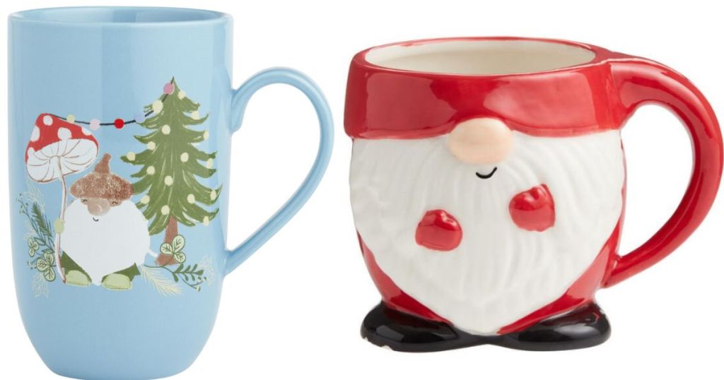Blue Woodland Gnome And Mushroom Mug and red gnome mug
