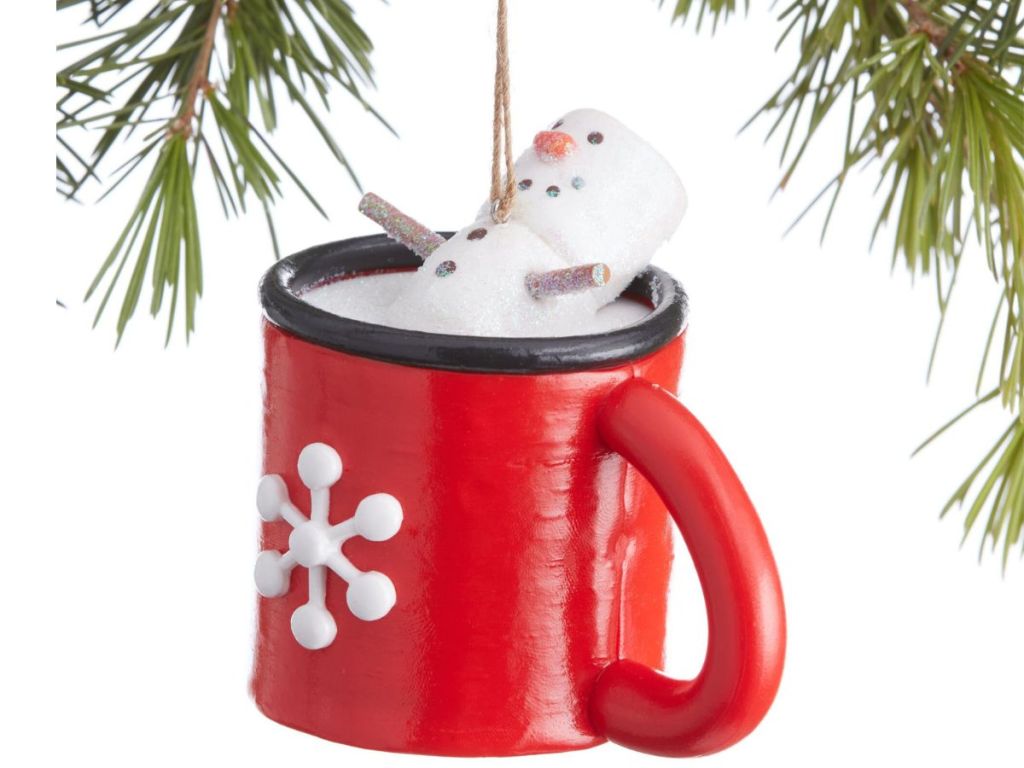 Red Claydough Mug With Snowman Ornament