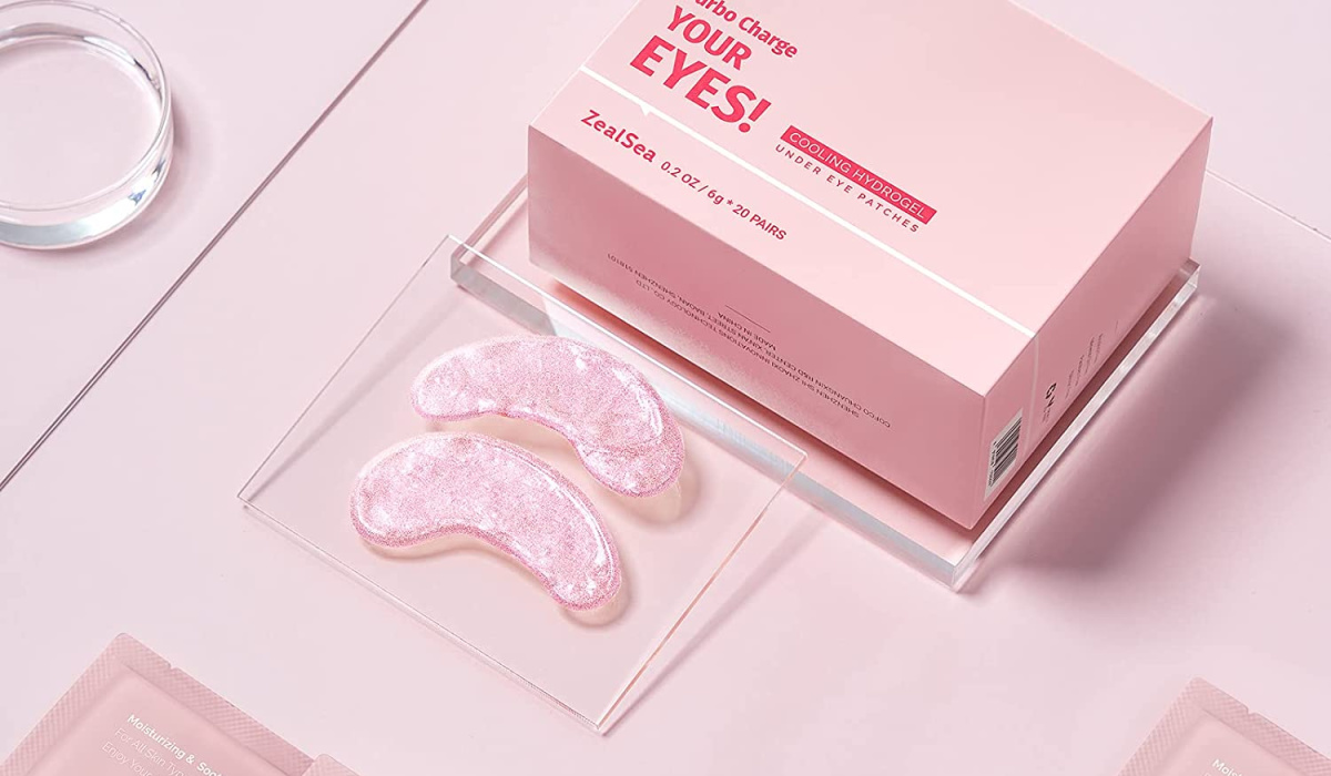 pink undereye patches next to box