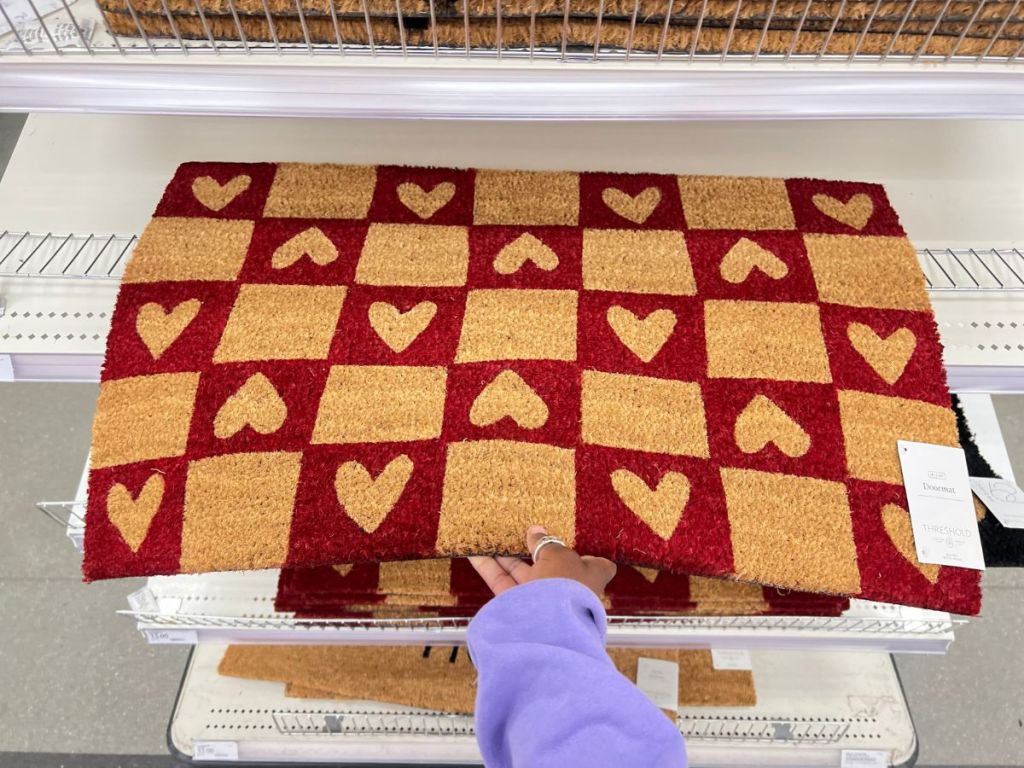 hand on valentines red hard checkboard doormat at Target