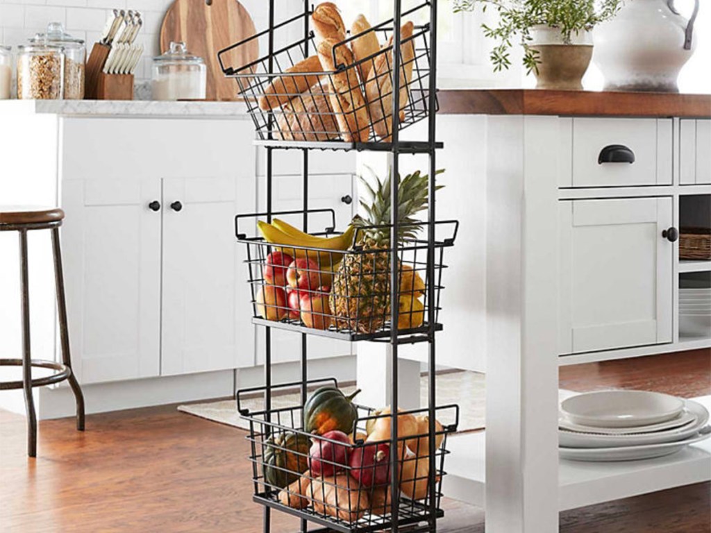 3 tier basket stand in kitchen